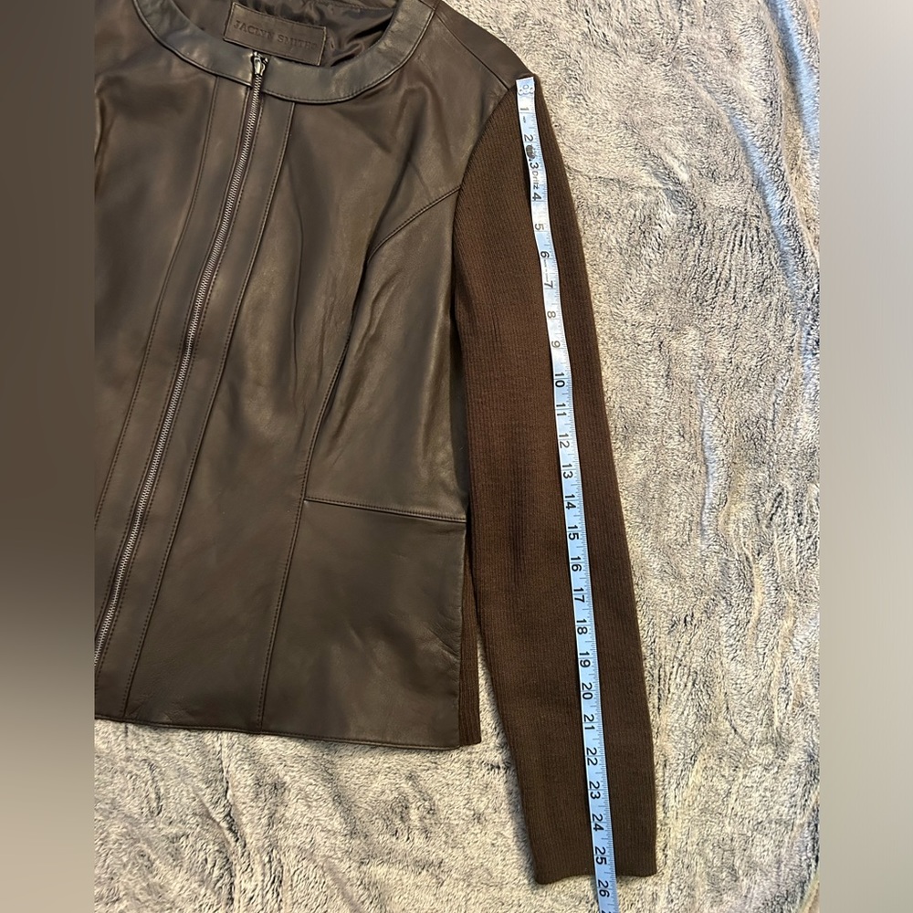 NWOT Chocolate Brown Genuine Leather & Sweater Jacket size XL - Picture 7 of 13
